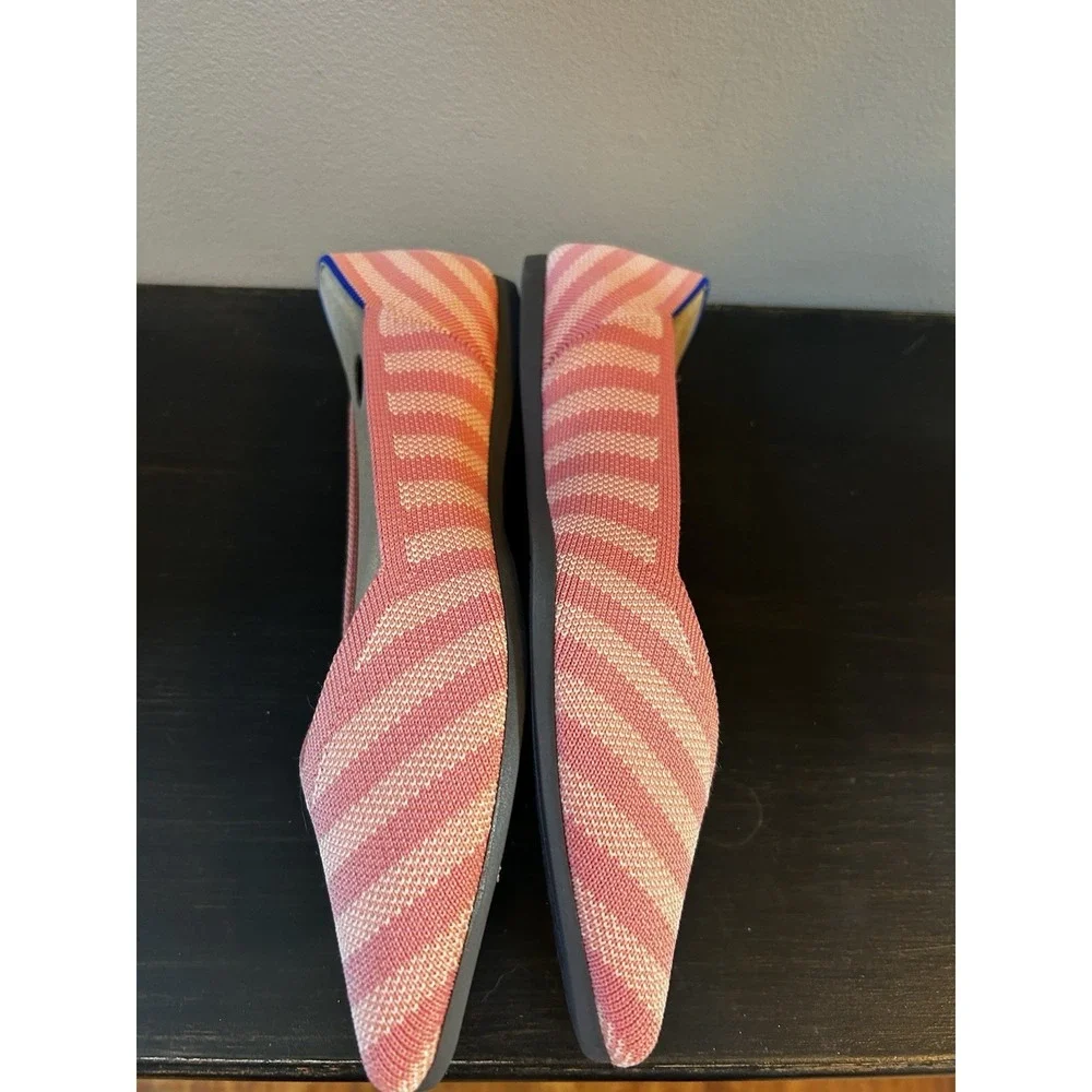NEW Rothys Women's 8.5 Pink Striped Pointed Toe Knit Flats